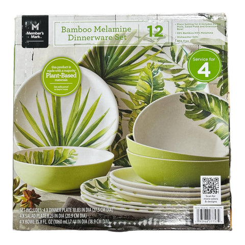 Member's Mark 12 Piece BPA Free Melamine Dinnerware Set (Tropical)