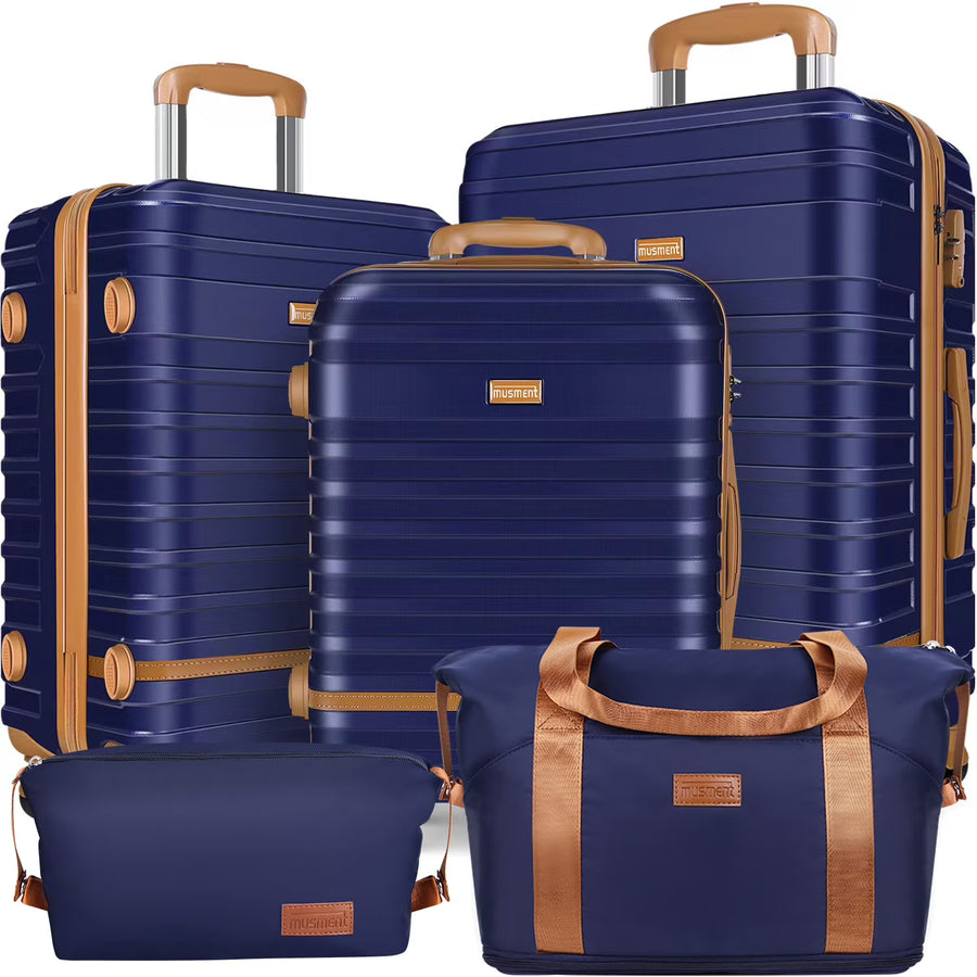 5 Piece Luggage Sets and Travel Duffel Bag, ABS Hardshell Hardside Checked Luggage with TSA Lock and Double Spinner Wheels Suitcase, Deep Blue