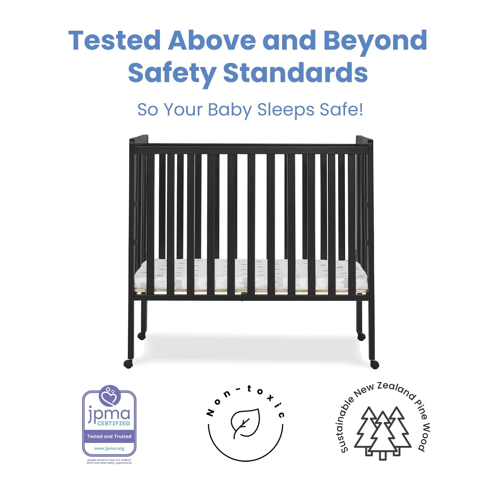 Delta Children Lee Portable Folding Mini Crib with 1.5 - Inch Mattress - Greenguard Gold Certified, Bianca White