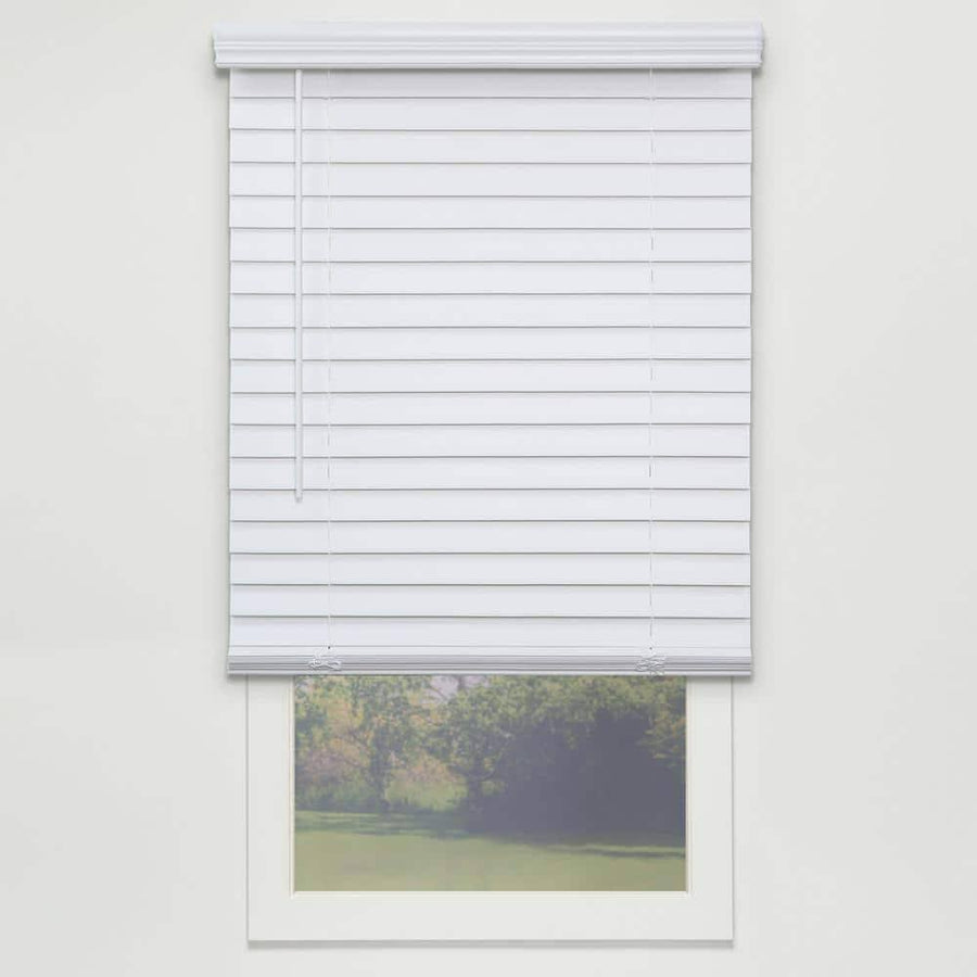 Perfect Lift Window Treatment Cut-to-Width White 2in. Cordless Faux Wood Blind - 26.5in. W x 48in. L Actual Size: 26.5in. W x 4