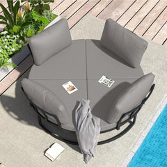 AECOJOY Patio Furniture Outdoor Round Daybed with Removable Cushions 4 Piece Sectional Sofa Patio Furniture Set, Gray