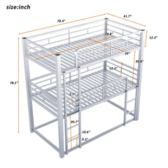 Harper & Bright Designs Metal Triple Bunk Bed Twin Over Twin Bunk Bed with Ladder and Safety Guardrail 3 Bunk Bed for Living Room Bedroom, Sliver