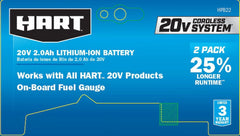 HART 2 - Pack 20 - Volt 2.0ah Lithium - Ion Batteries (Charger Not Included)