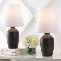 JONATHAN Y Xander 19.5" Minimalist Scandinavian Concrete Effect Resin/Iron Ginger Jar LED Table Lamp, Matte Black (Set of 2), JYL5605A - SET2