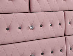 Glam Pink Upholstered Tufted Velvet Like Fabric 4pc Full Size Bed Set Dresser Mirror Nightstand Bedroom Furniture