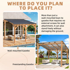 AECOJOY 10' x 10' Outdoor Wooden Gazebo, Patio Lean to Hardtop Pergolas and Gazebos