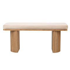 Solid Wood and Beige Velvet Bench Exotic Boho Entryway