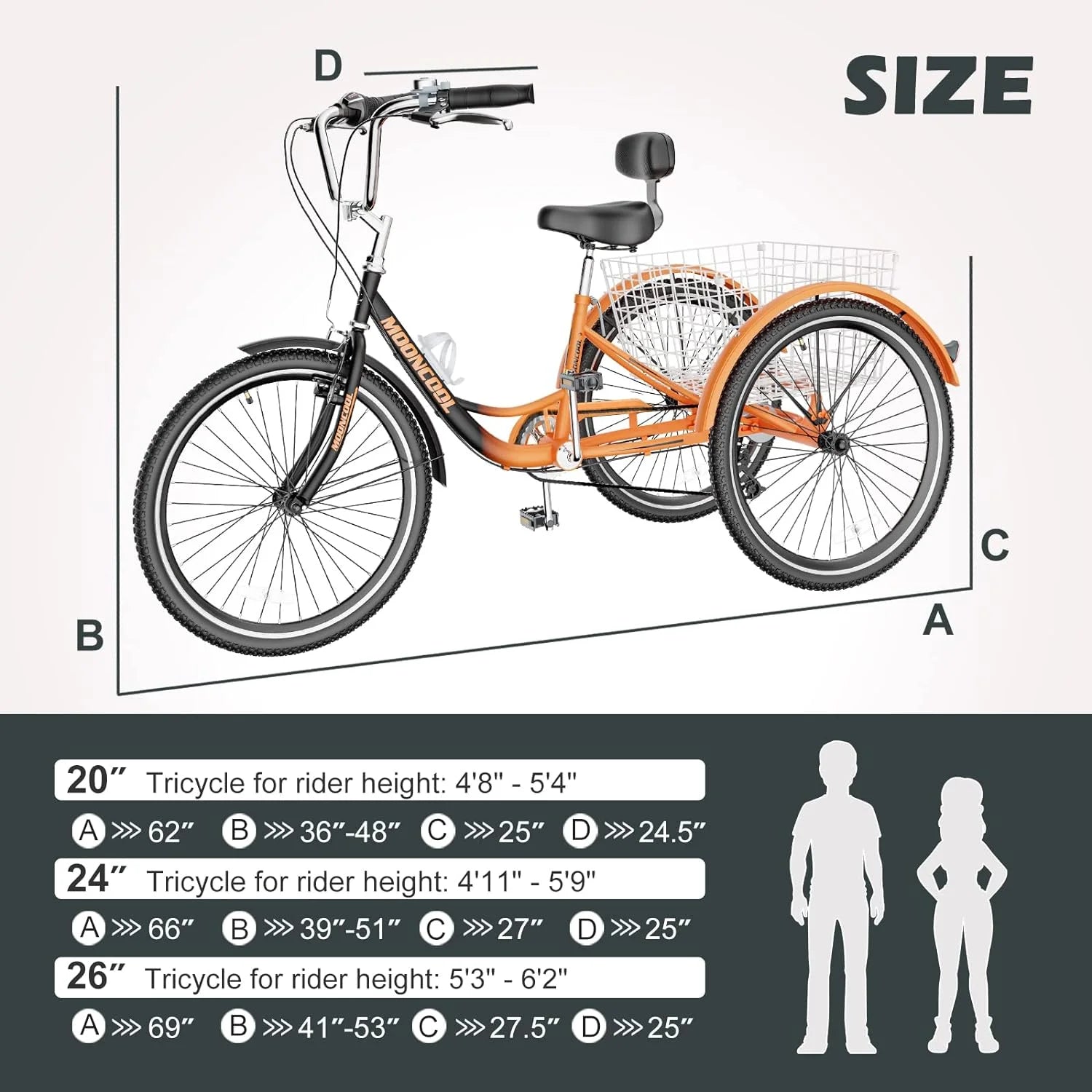 FICISOG 7 Speed Adult Tricycle for Women, 20/24/26 in Adult Trike with Basket, 3 Wheel Bikes for Adults Seniors, Cruise Trike for Shopping Picnic