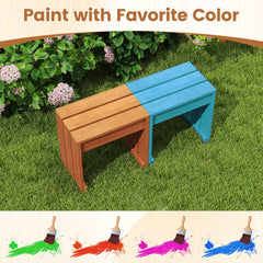 Tangkula Small Wood Outdoor Bench | Patio Backless Bench with Solid Wooden Frame