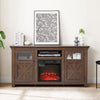60" Farmhouse Fireplace TV Stand for Tvs up to 70 in, Entertainment Center with 18" Electric Fireplace, Rustic TV with Glass Barn Doors for Living Room, Adjustable Shelf