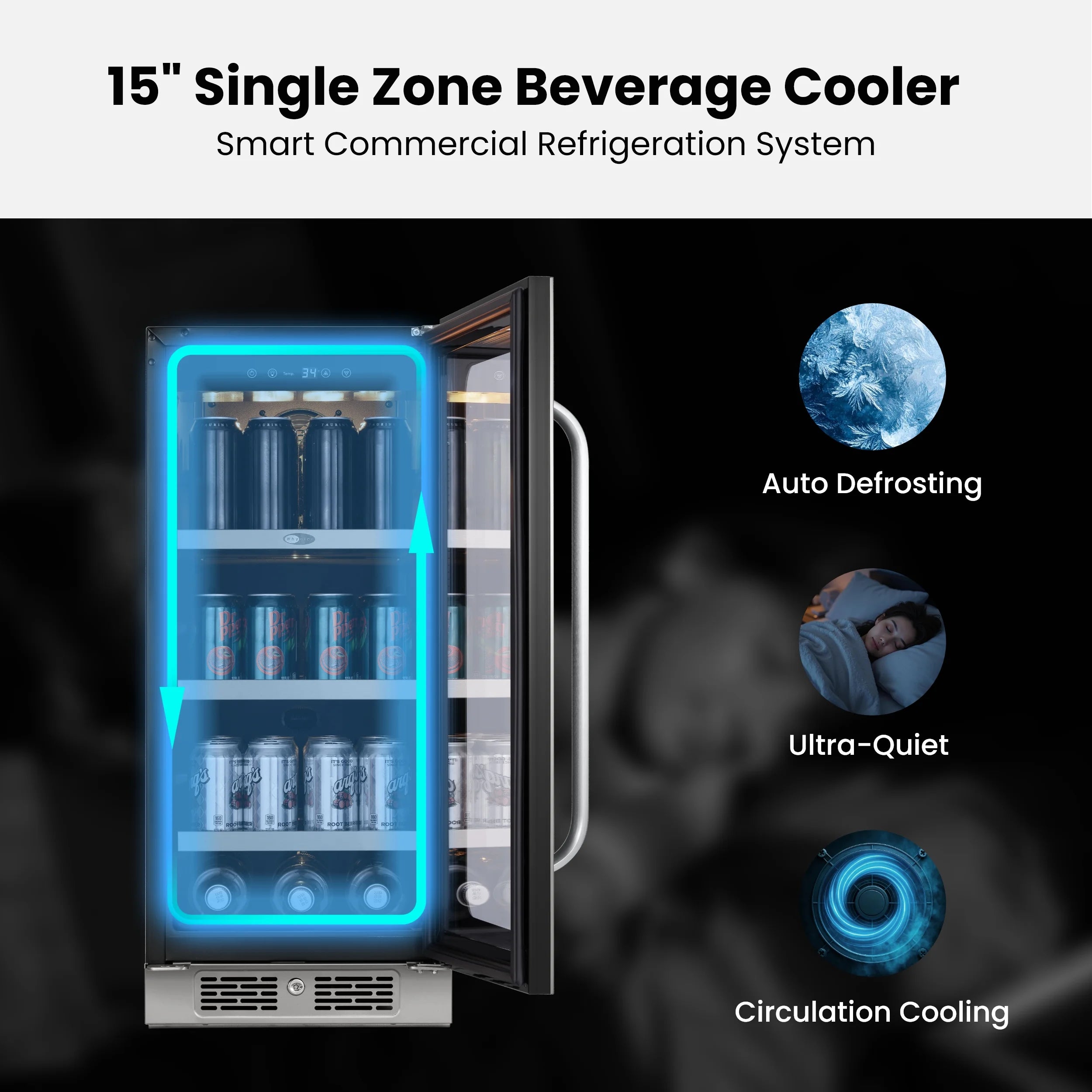 Whynter 15 in Beverage Refrigerator Cooler - 80 Can Mini Fridge with Glass Door for Soda Beer, 3 LED Compressor Fridge for Home Office Bar(3.0 Cu.ft)