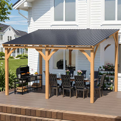 AECOJOY 12' x 10' Outdoor Wooden Gazebo, Patio Lean to Hardtop Pergolas and Gazebos