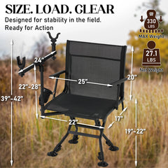 AECOJOY Hunting Chair with Rest, 360° Swivel, Adjustable Shooting Support, Portable for Blind or Range