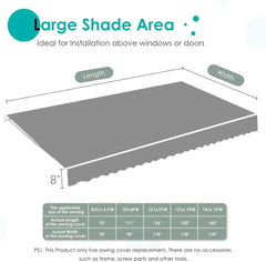 AECOJOY Retractable Awning Replacement, Sunshade Canopy for Patio Outdoor Awning (Without Frame), 280g/㎡ Polyester Fabric Cover