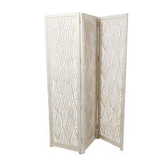 Decmode 60" x 72" Black Mango Wood Abstract Wavy Cutout 3 Panel Room Divider Screen, 1 - Piece