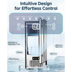 AECOJOY 15''W Commercial Ice Maker 100 lbs/24H, Stainless Steel Under Counter Ice Machine with 30 lbs Storage Bin