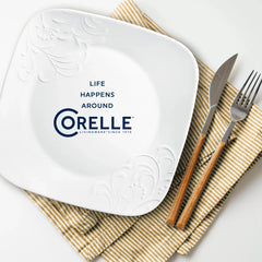 Corelle Cherish 16 - Piece Embossed Square Glass Dinnerware Set (Service for 4)
