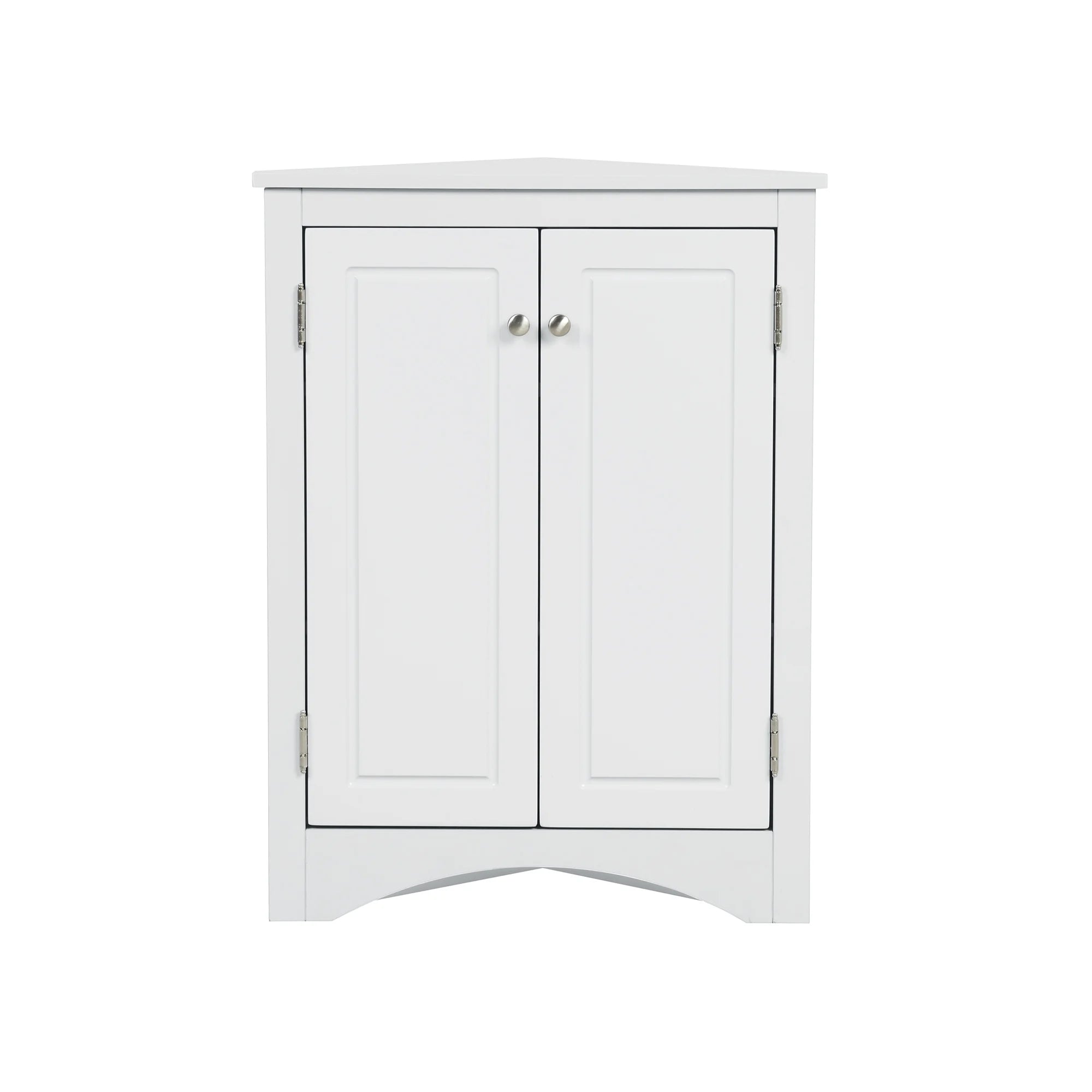 Home Floor Corner Cabinet with Adjustable Shelves and Two Doors, Triangle Bathroom Storage Cabinet, Modern Style Freestanding Floor Cabinet for Kitchen, Living Room and Hall, Oak