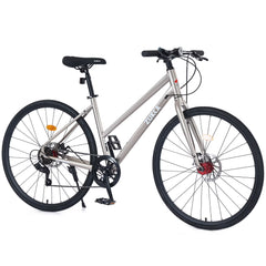 Outdoor Bike 7 Speed Hybrid Bike Disc Brake 700C Road Bike for Men Women'S City Bicycle, Mountain Bike for Outdoor