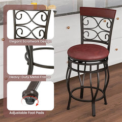 26" Vintage Swivel Bar Stools Set of 2, Counter Height Metal Barstools with Back & Upholstered PU Leather Padded Seat for Pub, Kitchen Island