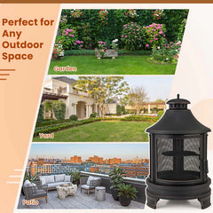 30" 2-in-1 Metal Chiminea Fire Pit with Adjustable Grill & Chimney, Outdoor Wood Burning Chiminea Fireplace with Spark Screen for Patio Backyard BBQ