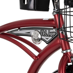 26" Huffy Nel Lusso Beach Cruiser Bike, Basket, Cargo Rack, Red, Ages 12+