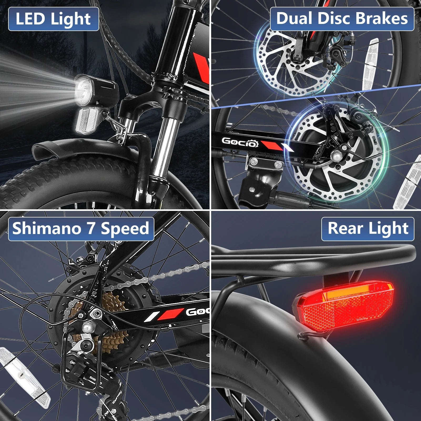 Gocio Foldable Electric Bike for Adults, Peak 750W Electric Mountain Bicycles, 20" * 2.4" Fat Tire Electric Bicycle, 375wh 48V Removable Lithium - Ion Battery, Urban Commuter Ebike Man Woman UL2849