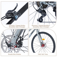 Outdoor Bike 7 Speed Hybrid Bike Disc Brake 700C Road Bike for Men Women'S City Bicycle, Mountain Bike for Outdoor