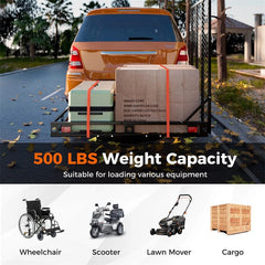 500 LBS Hitch Mount Cargo Carrier with Foldable Ramp, Heavy-Duty Mobility Scooter Wheelchair Carrier for SUV Cars with Stabilizer & 2 Tie-Down Straps