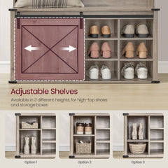 Hall Tree, Coat Rack with Shoe Bench, Entryway Furniture, Tri - Hooks, Rustic White and Honey Brown