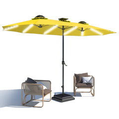 AECOJOY 15ft Patio Double-Sided Umbrella, 156 PCS Solar LED Light Outdoor Large Umbrella, Yellow