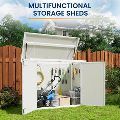 ELPOSUN Outdoor Storage Shed 6x4.5 Ft, Resin Outside Sheds & Outdoor Storage Plastic for Trash Can, Bike, Lawnmower, Generator, Tool Shed with Lockable Door for Backyard, Lawn, Patio, Grey & White