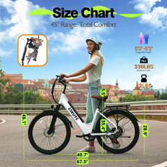 ESKUTE White Electric Bike for Adults - Peak 1500W Brushless Motor, 19MPH, 500W Motor 48v14ah Removable Battery, 26" Step - Thru Cityrun Ebike, 7 - Speed, up 70 Miles, Commuter E - Bike, with NFC Unlock