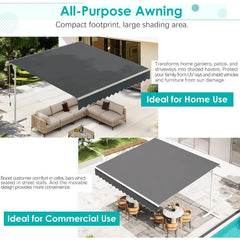 AECOJOY Free Standing Retractable Awning, 10'x8' Patio Awnings Outdoor Manual Sun Shade Shelter, Dark Grey