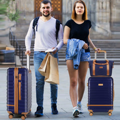 5 Piece Luggage Sets and Travel Duffel Bag, ABS Hardshell Hardside Checked Luggage with TSA Lock and Double Spinner Wheels Suitcase, Deep Blue