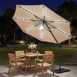 10FT Cantilever Patio Umbrella w/ 36 Solar LED Lights, 360° Rotation Offset Hanging Umbrella, Easy Tilt, 8 Sturdy Ribs, Sun Shade for Yard Pool