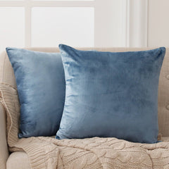Deconovo Decorative Velvet Throw Pillow Covers for Couch, Super Soft Plush Cushion Covers for Living Room - 16x16 in, 2 Pcs, Stone Blue