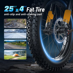 Arkveld Electric Bike for Adults, Peak - 3000W, Max 40MPH and 80miles Electric Motorcycle, 25" Fat Tire Dirt Bike, APEX1 7 - Speed E - Bike，white