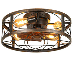 Dextrus 20" Caged Ceiling Fan with Lights and Remote Control, Rustic Farmhouse Flush Mount Design with Reversible DC Motor, 6 Speed Settings for Indoor/Outdoor Use (Brown & Black)