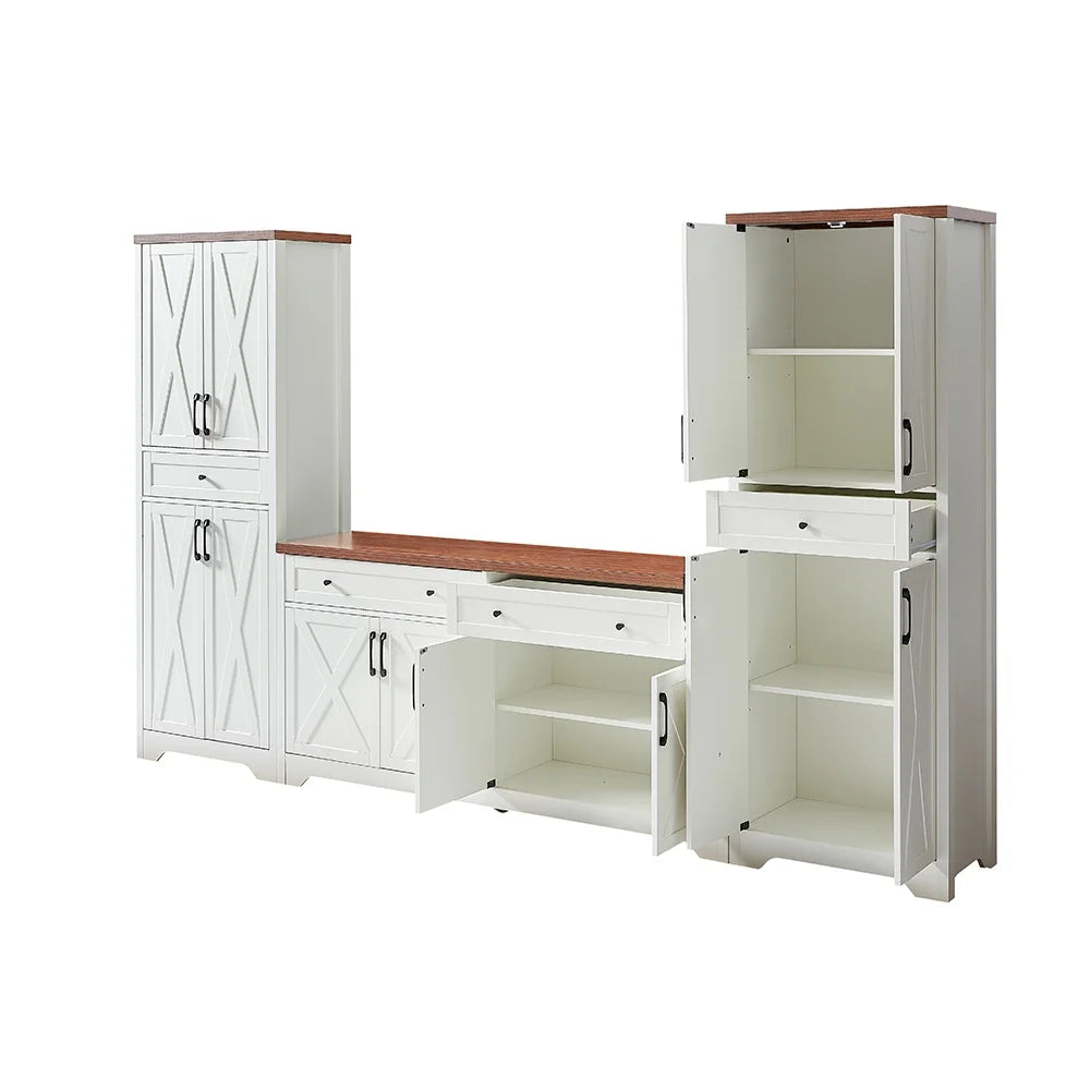Trumanpick 61"h Large Buffet Sideboard Cabinet, TV Cabinet, Kitchen Pantry for Dining Room, Living Room, 61.3''L x 15''W x 29.8''H, White/Walnut