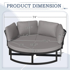 AECOJOY Patio Furniture Outdoor Round Daybed with Removable Cushions 4 Piece Sectional Sofa Patio Furniture Set, Gray