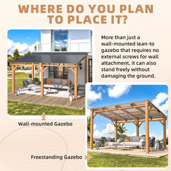AECOJOY 14' x 10' Outdoor Wooden Gazebo, Patio Lean to Hardtop Pergolas and Gazebos