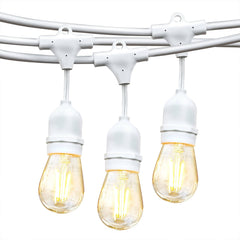 Brightech Ambience Pro - Waterproof LED Outdoor String Lights - Hanging, Dimmable 2W Vintage Edison Bulbs - 48 ft - White