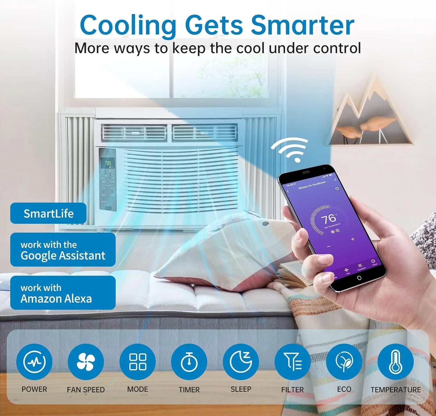 GAOMON Smart 6000 BTU Window Air Conditioner - WiFi - Enabled AC with Remote & App Control, Timer, Sleep Mode, Easy Install Kit, Cools Rooms up to 350 Sq. Ft, 115V, White
