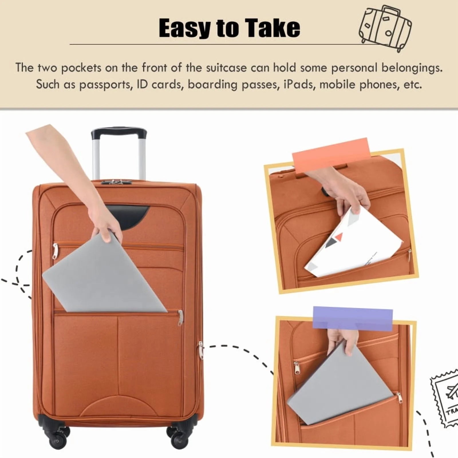 Softside Luggage Expandable 3 Piece Set Suitcase Upright Spinner Softshell Lightweight Luggage Travel Set