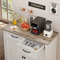 Coffee Bar, Lofka 42" Kitchen Storage Cabinet, Sideboard Buffet Cabinet with 8 Shelves, 1 Drawer