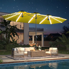 AECOJOY 15ft Patio Double-Sided Umbrella, 156 PCS Solar LED Light Outdoor Large Umbrella, Yellow
