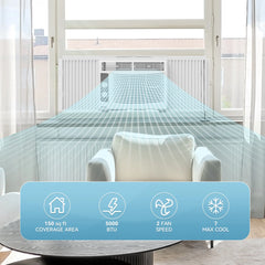 5000 BTU Window Air Conditioner Easy Cool - Capable of Cooling up to 150 Sq Ft. 2 Fan Speeds, 4 - Way Air Direction, Mechanical Control, Filter, for Small Room Air Conditioner, Small Ac Unit