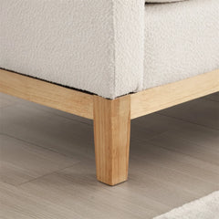 53.5"w Elegant Upholstered Bench with Wood Legs & Round Pillows, Comfy Boucle Fabric Footrest with Arms, Entryway Bench for End of Bed, Bedroom and Living Room, Ivory