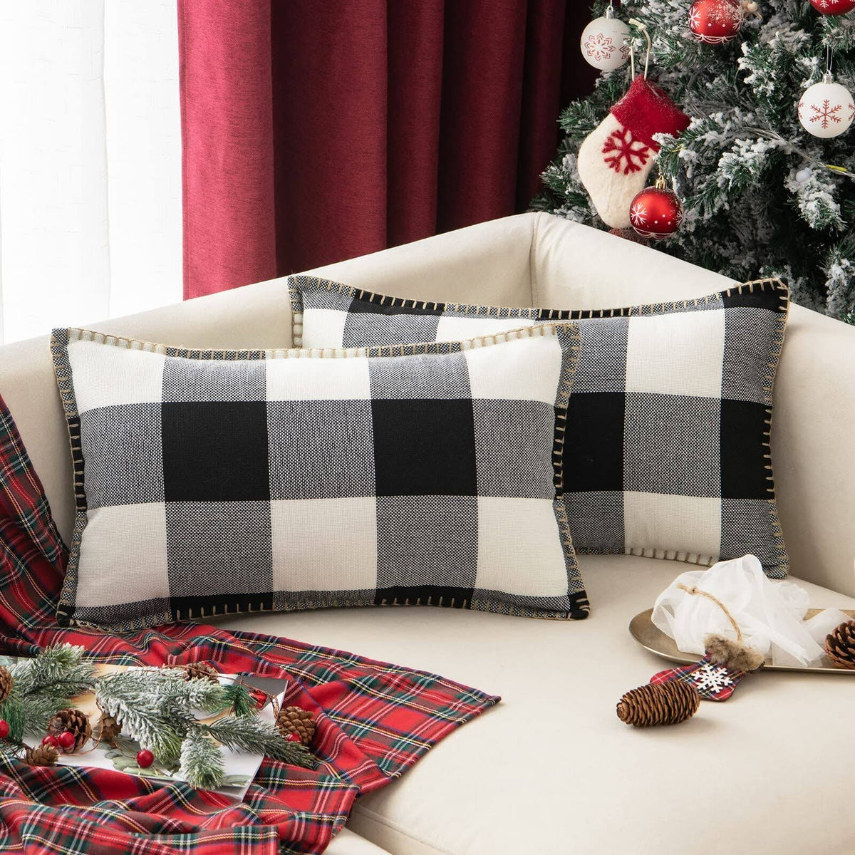 Pack of 2 Buffalo Check Plaid Throw Pillow Covers, Farmhouse Decorative Lumbar Uare Outdoor Pillows Cushion Cover for Sofa Couch Living Room Home